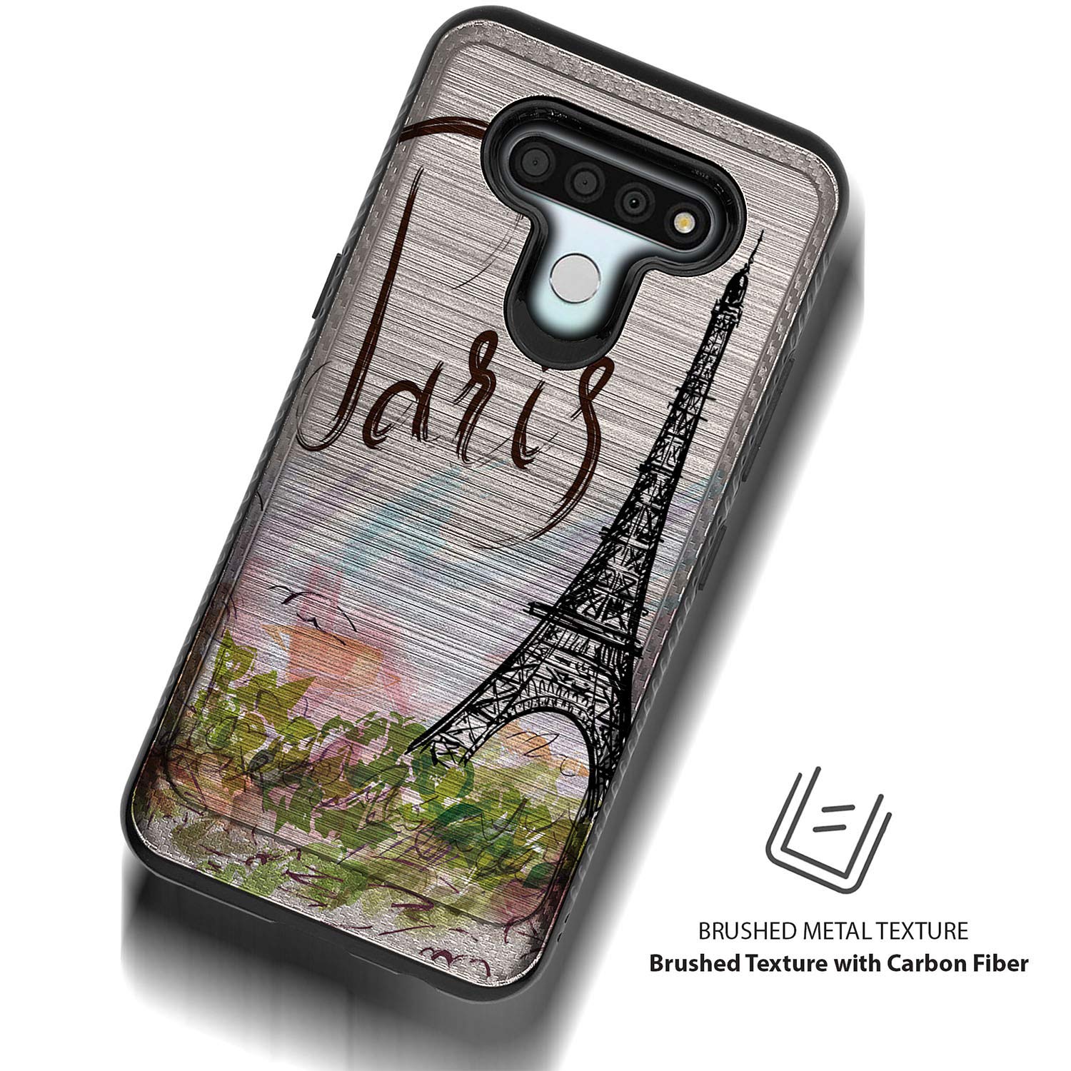 Slim Protective Case for LG Stylo 6 - Brushed Armor Hybrid Design with Dual Layer Shock Absorption - Perfect for Everyday Use, Travel & Outdoor Activities (Paris Tower Style)