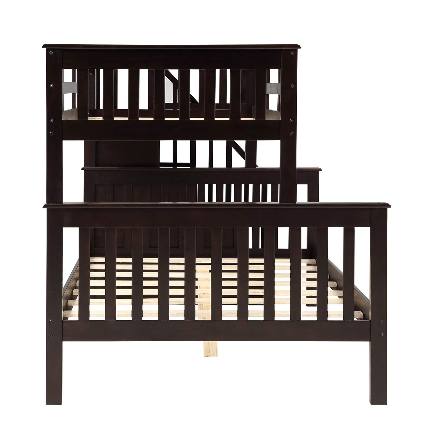 Rhomtree Twin Over Full Bunk Bed with Stairs & 4 Storage Shelves - Espresso Wood Loft Bed for Kids & Guests | Space-Saving Bedroom Furniture for Small Rooms & Sleepovers