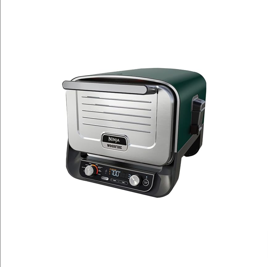 Ninja Woodfire 8-in-1 Outdoor Grill & Smoker with Pizza Oven - 5 Pizza Settings, Green - Perfect for Backyard BBQs, Camping & Outdoor Cooking