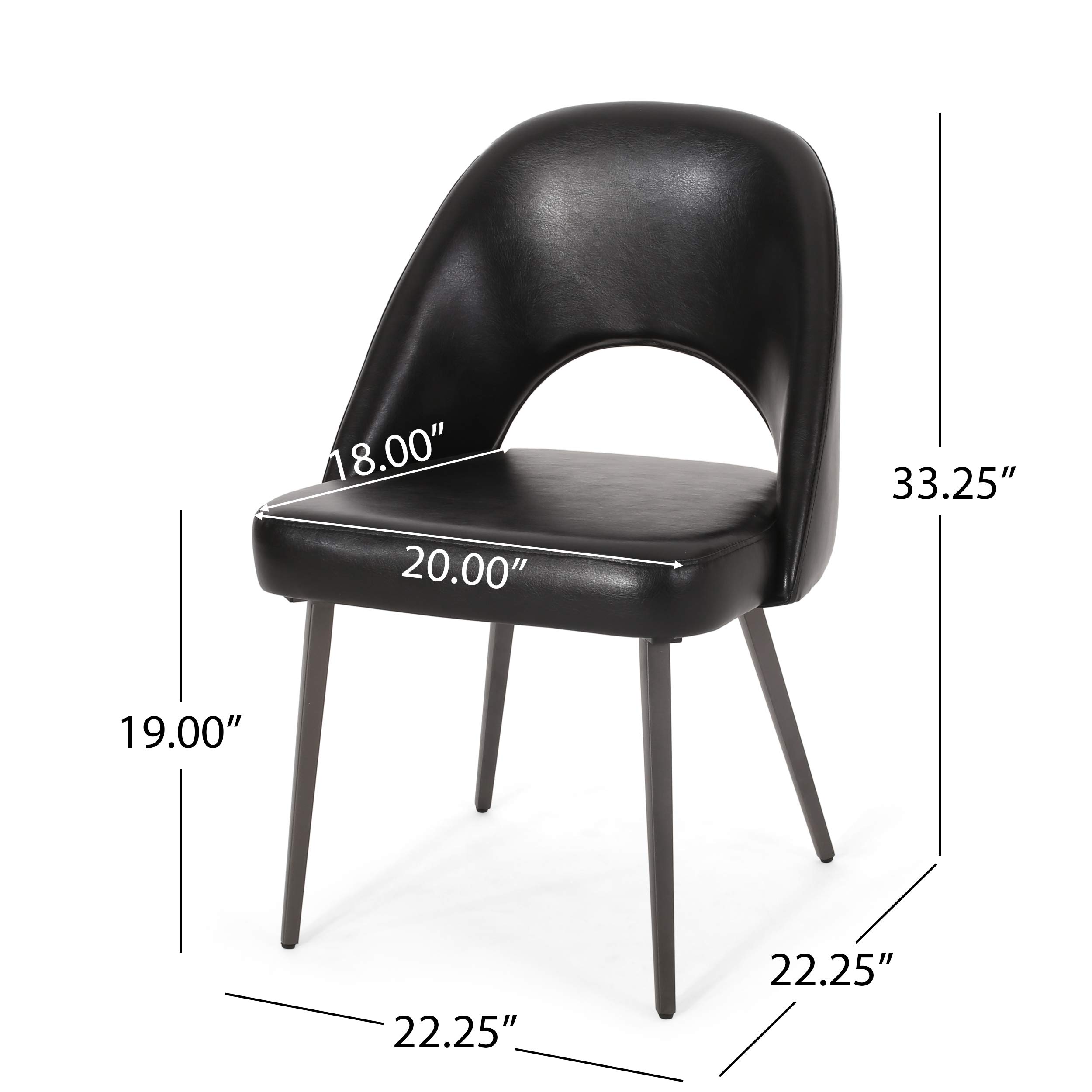 Christopher Knight Home Abbeville Open Back Dining Chairs Set of 2 - Midnight Black & Gun Metal Finish - Modern Kitchen & Dining Room Furniture for Home Decor