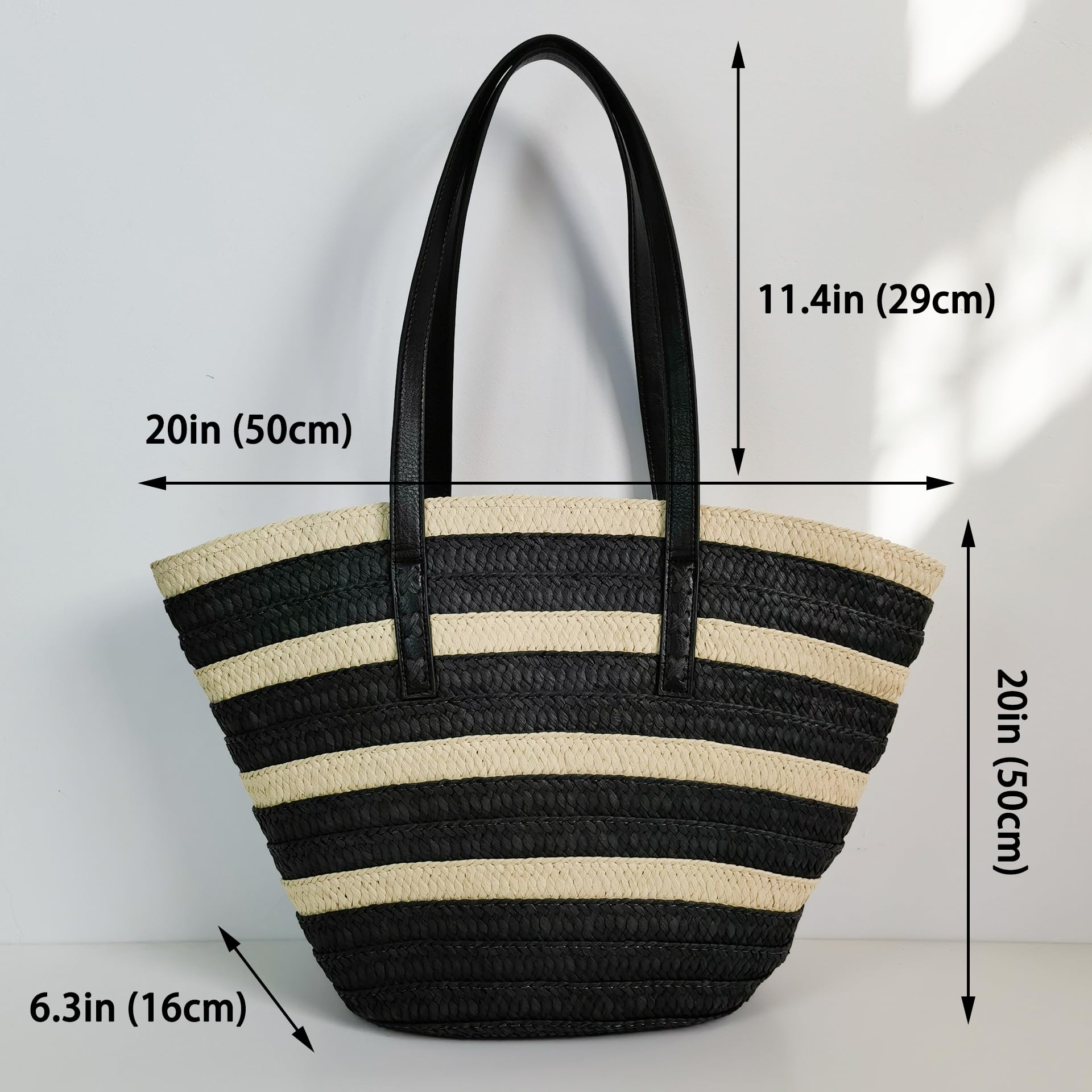 Rejolly Straw Tote Bag for Women - Large Woven Beach Bag with Zipper & Leather Handle - Perfect for Summer Vacation, Shopping, and Outdoor Activities
