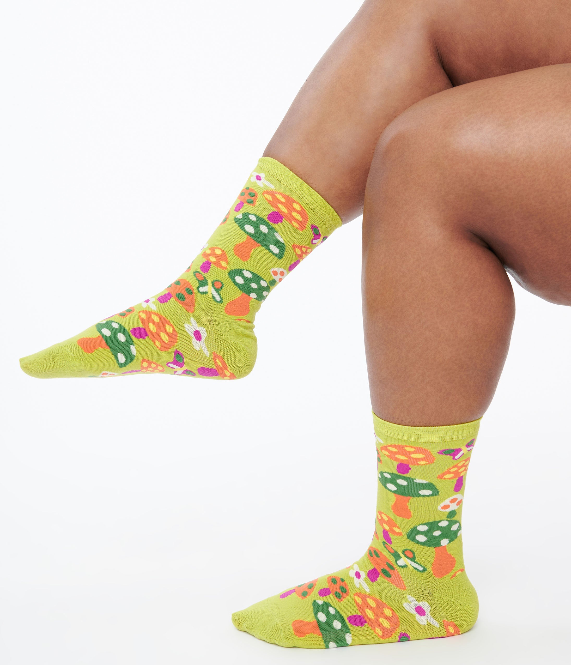 Lime Green Mushroom Crew Socks - Fun Cartoon Print Ankle Socks for Women & Men - Perfect for Cosplay, Gifts, and Casual Wear