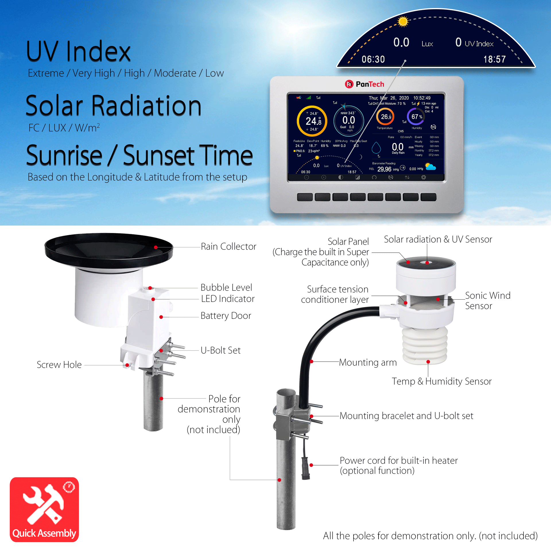 PanTech Wireless Weather Station with WiFi, Ultrasonic Wind Sensor & Solar Power - PT HP2553 - AU Stock - Perfect for Home, Garden & Outdoor Monitoring