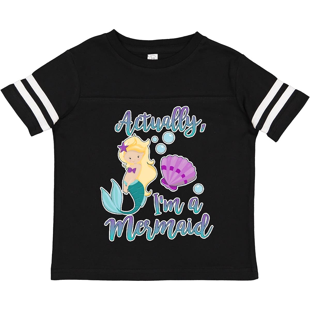 Inktastic 'Actually I'm a Mermaid' Toddler T-Shirt with Seashell & Bubbles Design - Perfect for Beach Trips, Pool Parties & Summer Outfits