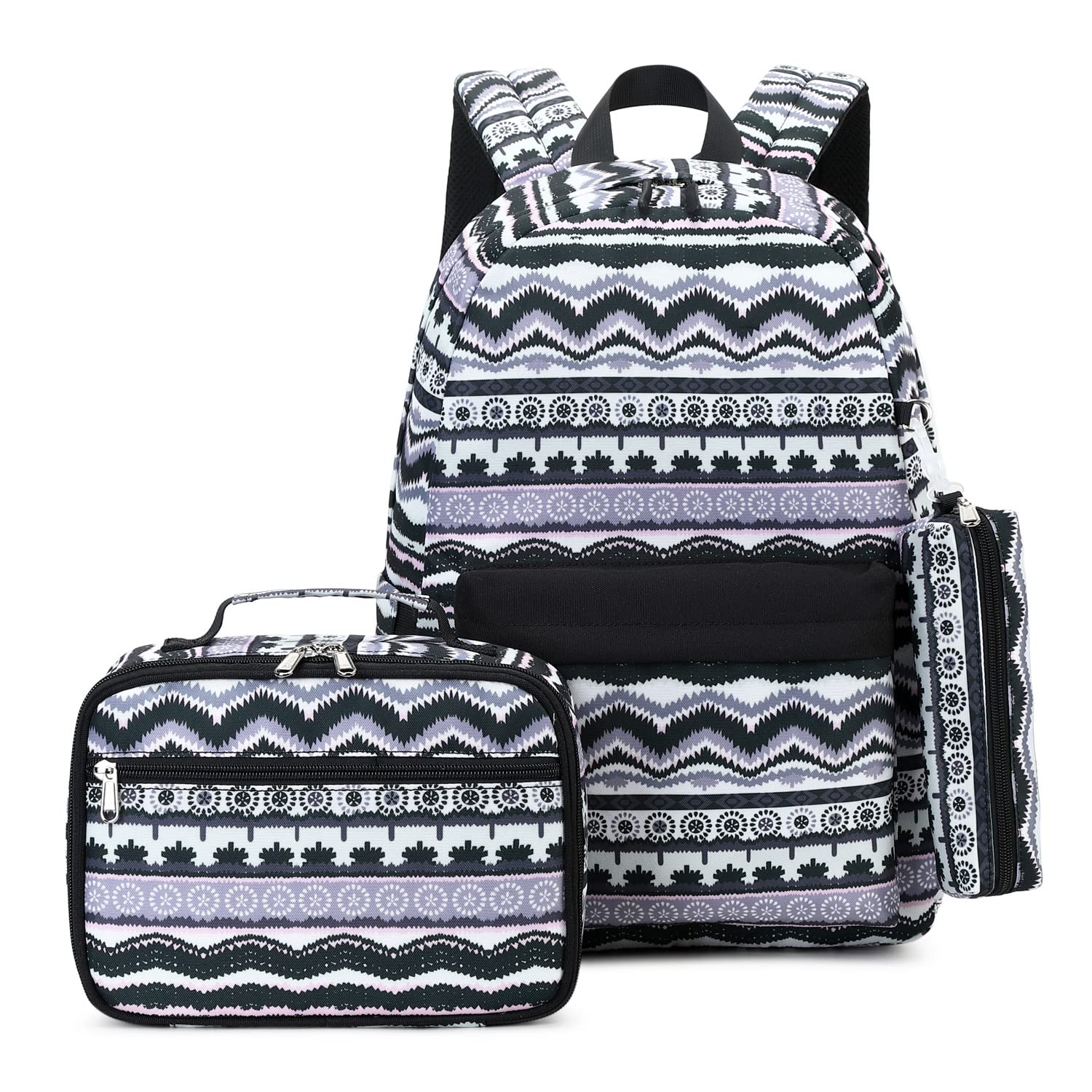 GUDFBALE Girls School Backpack Set with Lunch Box & Pencil Case - Lightweight Canvas Bookbag for Teens, Students - Casual Style Backpack for School, College, Travel (Black)