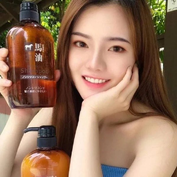 Kumano Yushi Horse Oil Shampoo 600ml - Moisturizing & Repairing Hair Care for Dry, Damaged Hair - Perfect for Daily Use & Salon Treatments