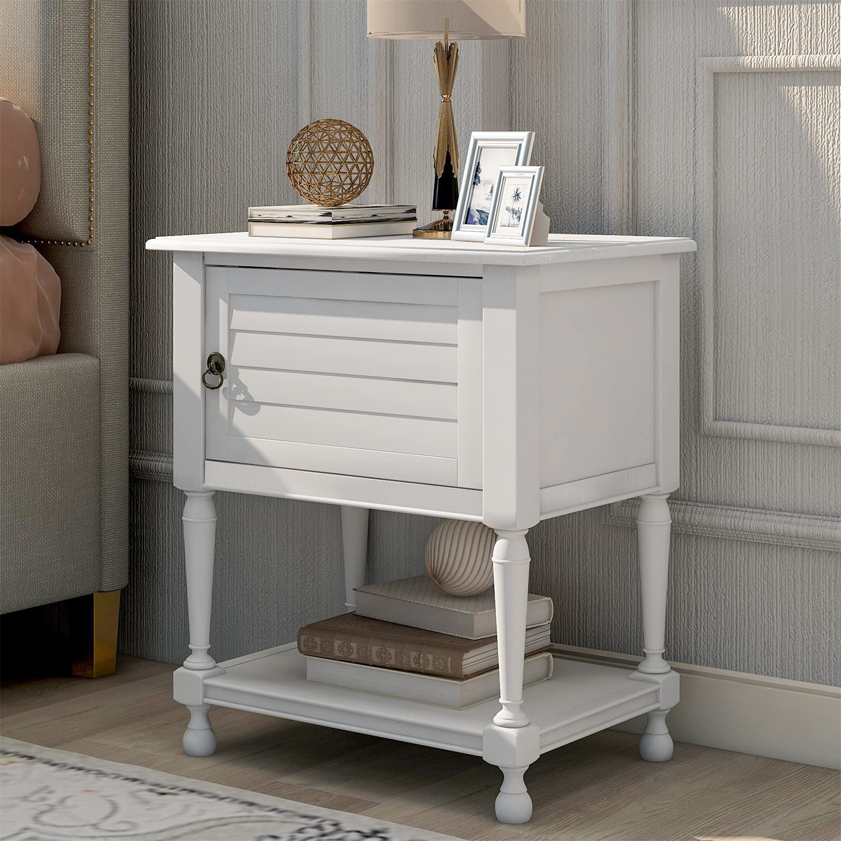 White Nightstand with Charging Station - USB Ports & Power Outlet End Table - Storage Cabinet & Shelves Side Table - Modern Farmhouse Bedside Sofa Table for Bedroom, Living Room & Home Office