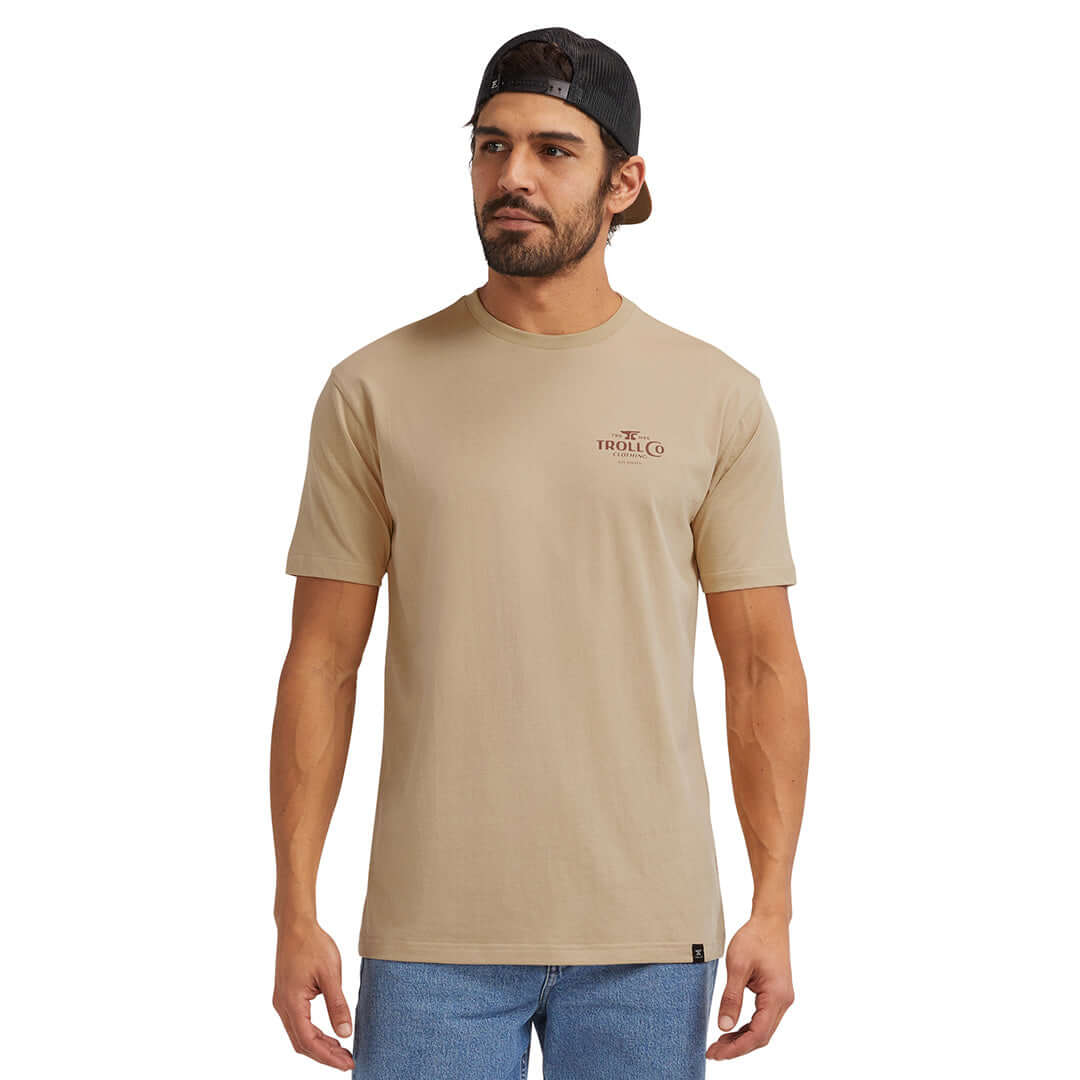 Men's SBC Banner Graphic T-Shirt in Tan - Casual Cotton Tee for Everyday Wear, Street Style & Outings