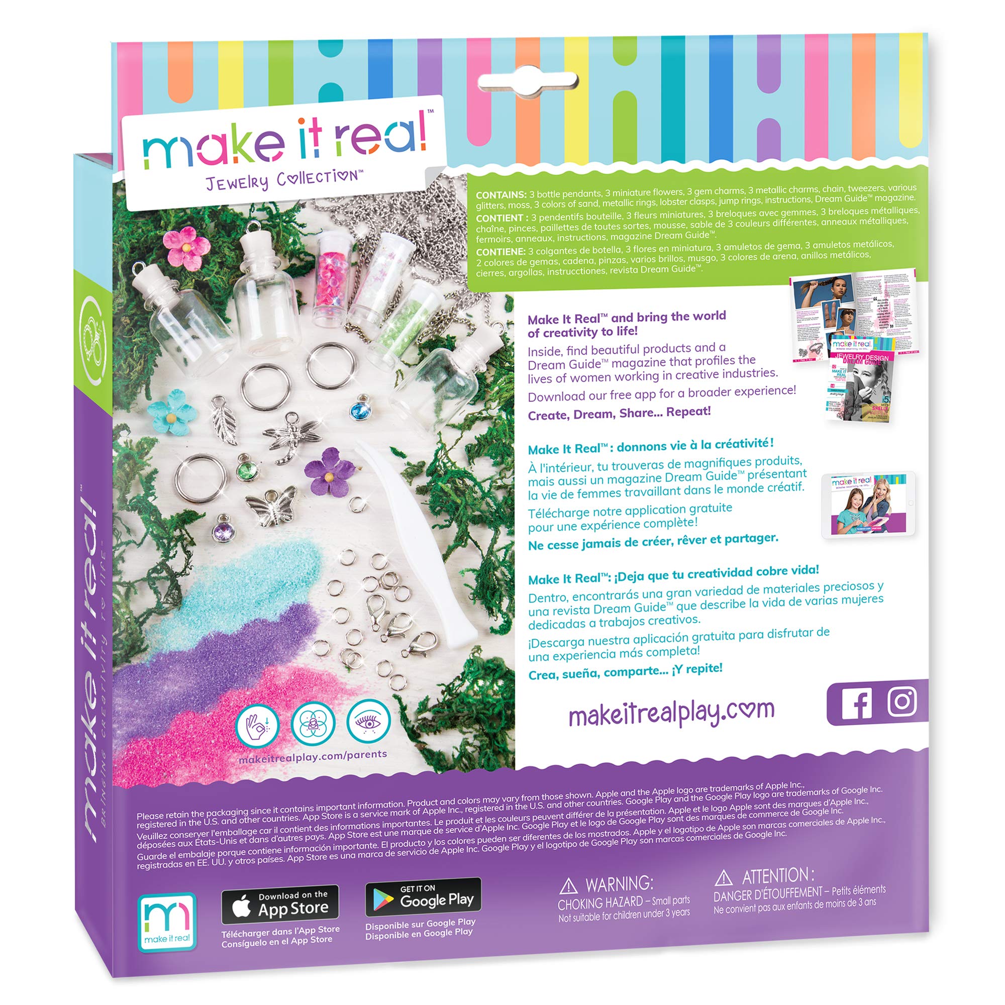 Make It Real DIY Terrarium Jewelry Kit - Create Beautiful Flower & Gem Bottle Pendants for Girls - Arts & Crafts Gift Set with Charms - Perfect for Birthday Gifts, Party Favors & Creative DIY Projects
