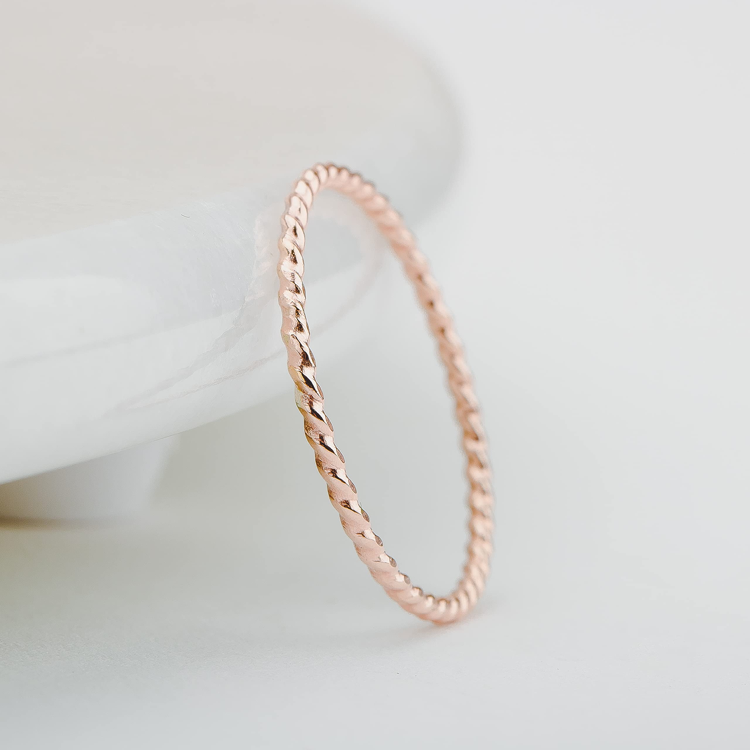 1mm Thin Twisted Rope Stacking Ring in 14K Gold, Rose Gold or Silver | Comfort Fit Band for Women | Sizes 2-12 | Perfect for Layering, Everyday Wear & Gift Giving