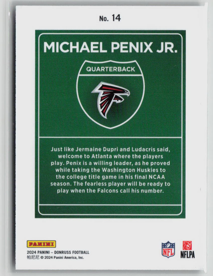 2024 Panini Donruss Downtown Michael Penix Jr. Rookie Card #14 - Perfect for NFL Collectors & Fantasy Football Fans