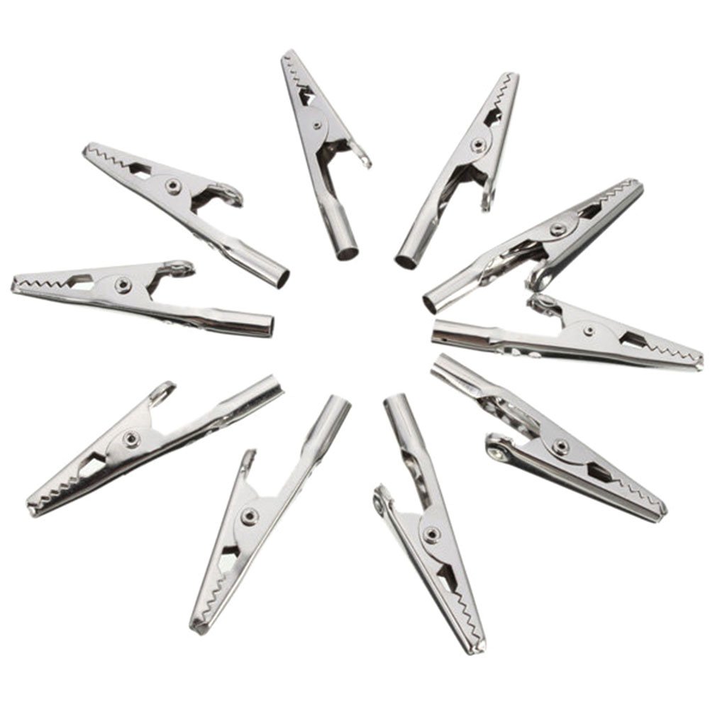 Stainless Steel Crocodile Clips 10Pcs - 51mm for Test & Fixing - DIY & Electronics