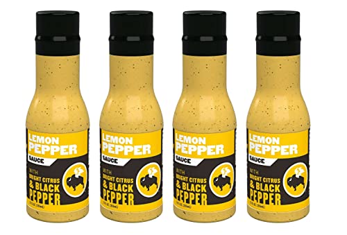 Buffalo Wild Wings Lemon Pepper Sauce - 4 Pack (12 fl.oz Each) | Tangy Citrus & Black Pepper Flavor | Perfect for Wings, Seafood, Salads & Grilling