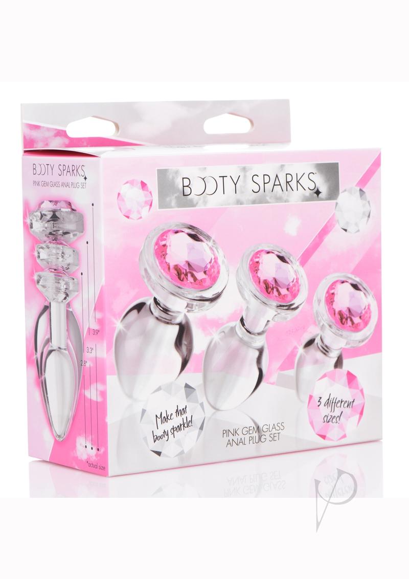 Booty Sparks Pink Gem Glass Anal Plug Set - 3 Piece Jeweled Butt Plug Kit for Women & Men - Sensual Adult Toys for Couples & Solo Play - Perfect for BDSM, Anal Training & Intimate Pleasure