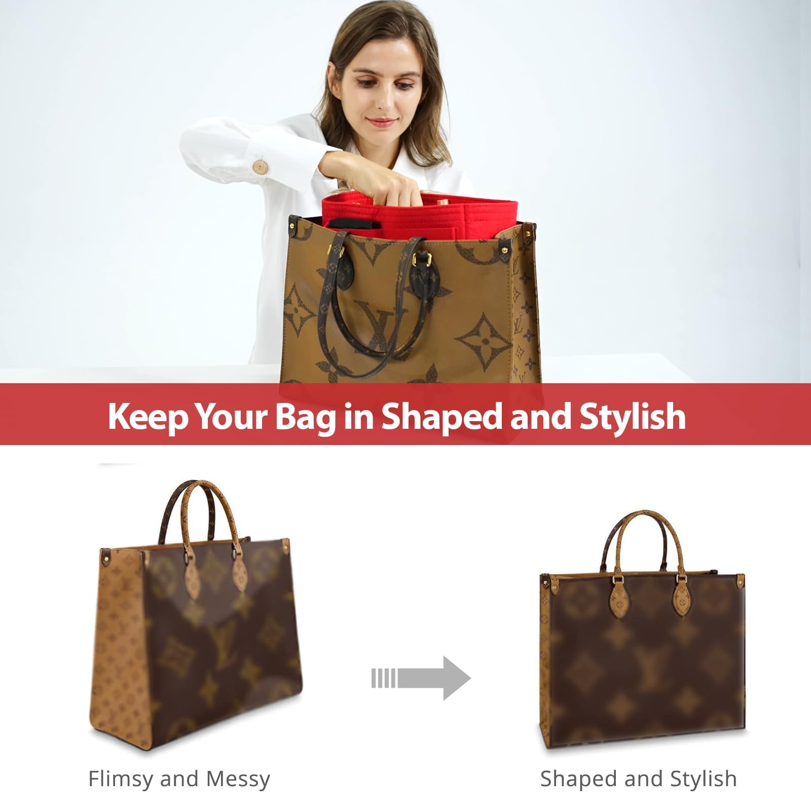 OMYSTYLE Felt Purse Organizer Insert - 5 Sizes Handbag Divider for Longchamp, Neverfull, Speedy & More | Tote Bag Organizer for Women | Perfect for Travel, Work & Daily Use
