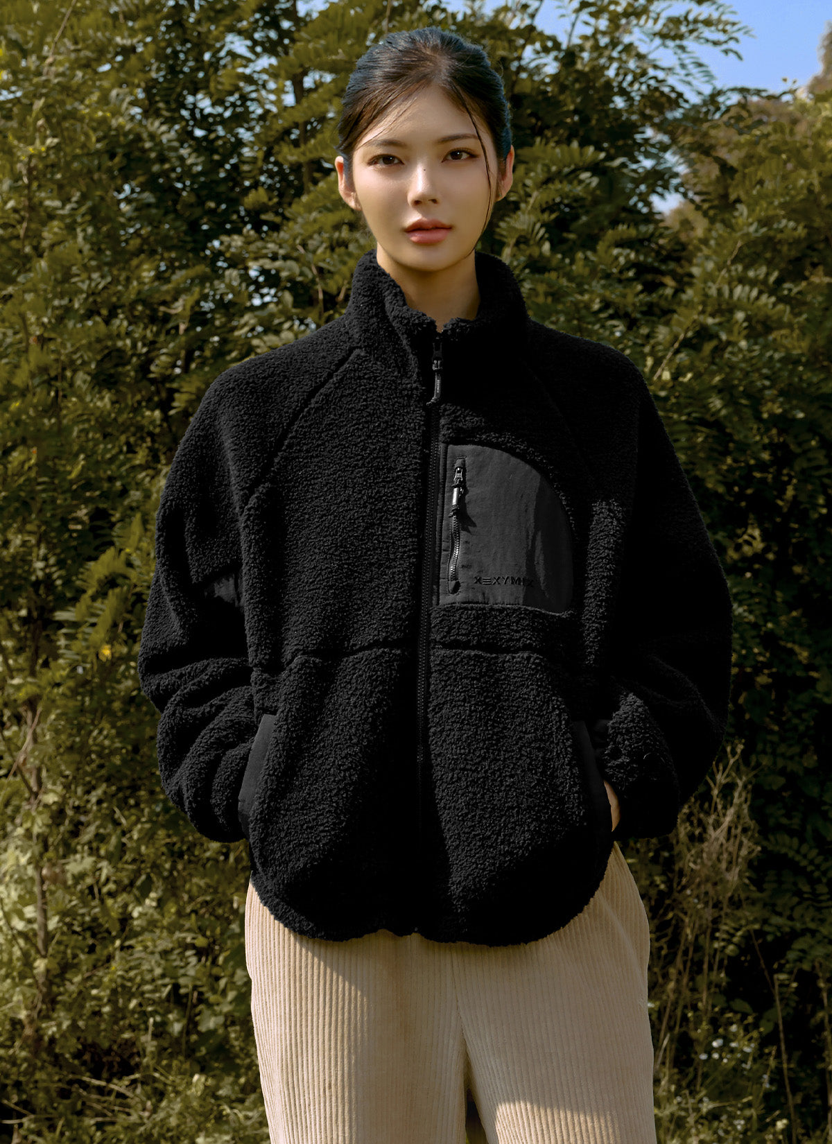 Stylish Woven Patch Fleece Zip-Up Jacket for Men & Women - Cozy Winter Outerwear for Hiking, Camping & Outdoor Activities