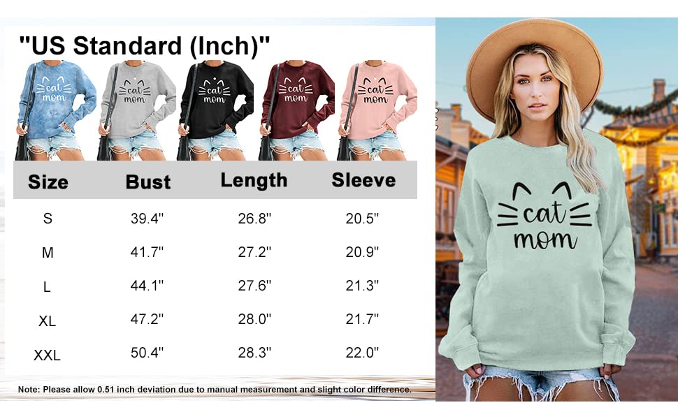 Women's Cat Mom Sweatshirt - Cute Cat Mama Long Sleeve Graphic T-Shirt Top | Perfect for Mother's Day, Cat Lovers & Casual Wear