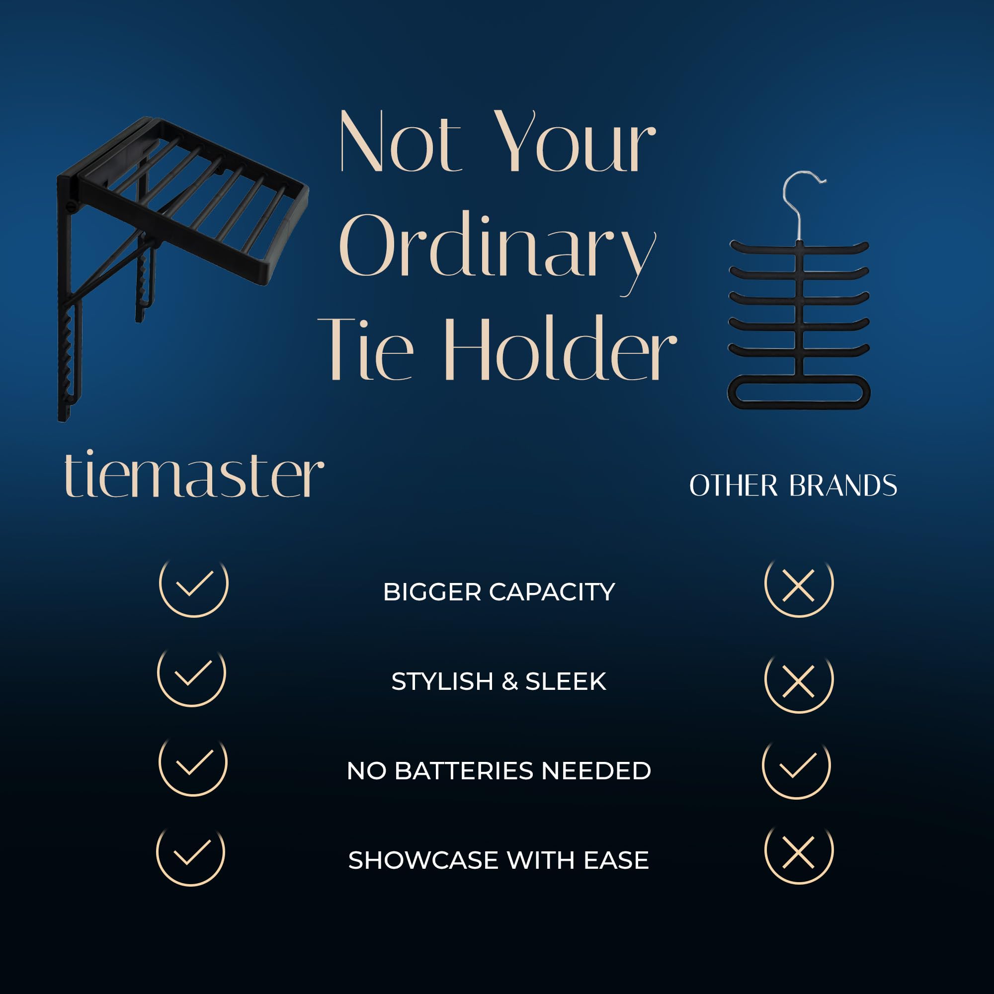 TieMaster Wall-Mounted Tie & Scarf Organizer - Space-Saving Closet Storage for 60 Neckties & Scarves | No Batteries Needed | Easy Install | Modern Design | Protects Delicate Fabrics | Perfect for Home, Office & Travel Organization