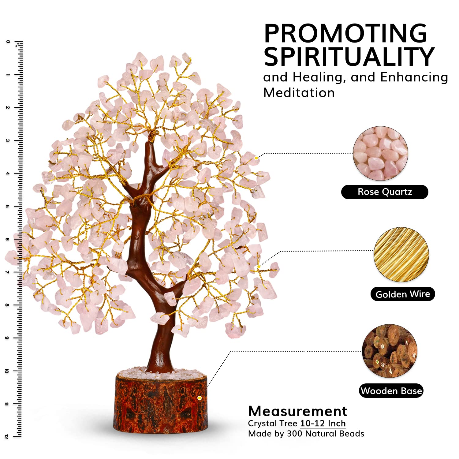 Rose Quartz Crystal Tree - Feng Shui Gemstone Tree for Positive Energy & Chakra Healing | Spiritual Meditation Gift, Zen Desk Decor, Shelf Display for Home Office & Healing Space
