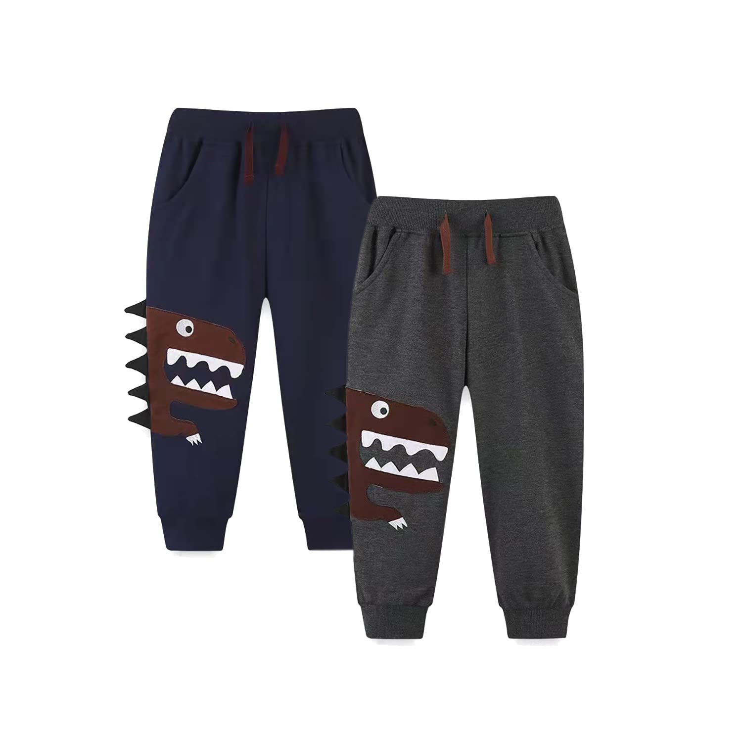 Fruitsunchen Boys' Dinosaur Jogger Pants - Soft Athletic Sweatpants for Toddlers (1-Pack or 2-Pack) - Perfect for Playtime, Daycare & Outdoor Activities