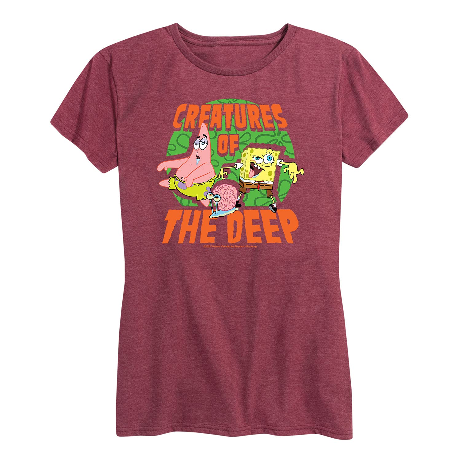 SpongeBob SquarePants Creatures of The Deep Women's Graphic T-Shirt | Short Sleeve Cotton Tee | Casual Summer Top for Fans & Collectors | Perfect for Cosplay, Beach Outings & Cartoon Lovers
