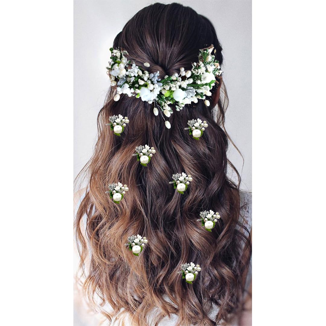 Ansh Elegant Artificial Metal Hair Clips with Flower, Leaf & Pearl Design - Hair Accessories for Women & Girls (Combo Pack of 2 Styles) - Perfect for Weddings, Parties & Everyday Wear
