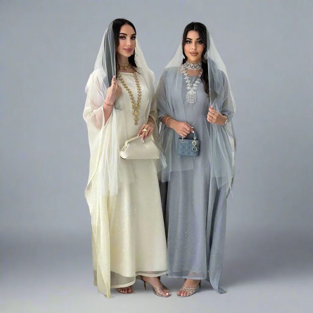 2-Piece Abaya Dress Set with Inner Sleeveless Dress - Modest Islamic Fashion for Women - Perfect for Prayer, Mosque, and Special Occasions
