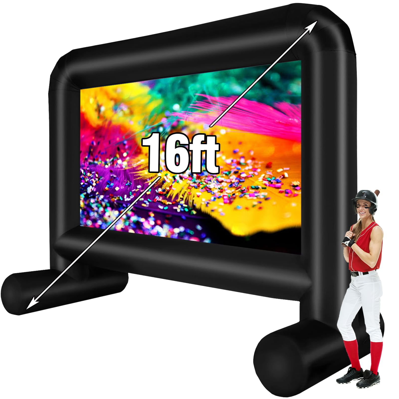 16FT Inflatable Movie Screen for Outdoor Projector - Portable Blow Up Screen with Blower & Carry Bag, Front/Rear Projection for Backyard, Pool Party & Movie Nights - Perfect for Outdoor Cinema, Camping & Family Gatherings