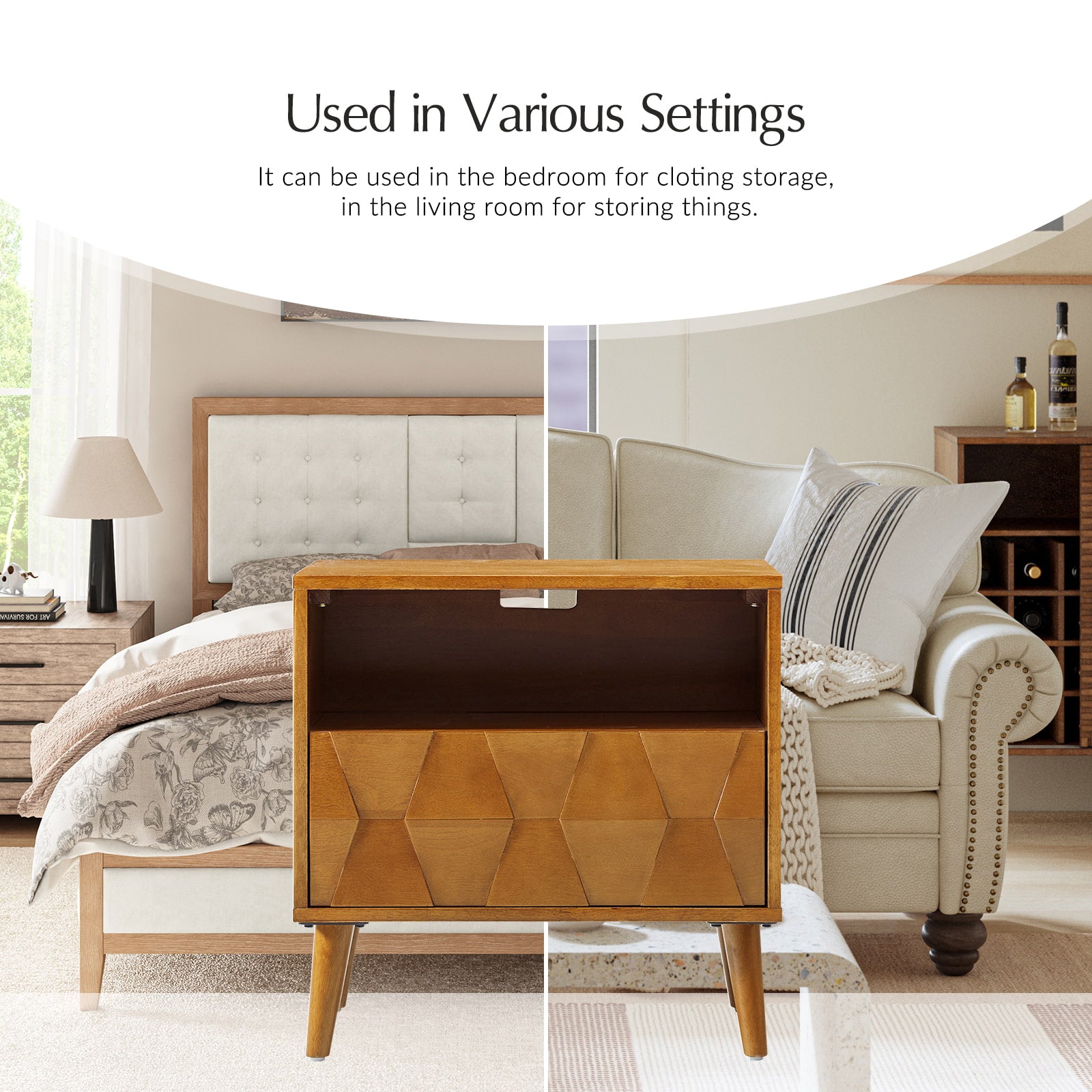 Rosalba Modern Open Shelf Nightstand with Cable Management & Hidden Drawer - Bedside Table for Bedroom, Living Room, Office - Optional Types Available