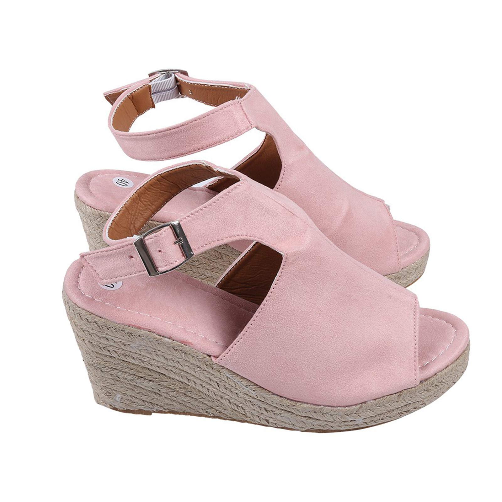 Women's Casual Buckle Strap Roman Wedge Sandals - Comfortable Open Toe Platform Beach Sandals for Summer Walking, Travel & Vacation Outfits