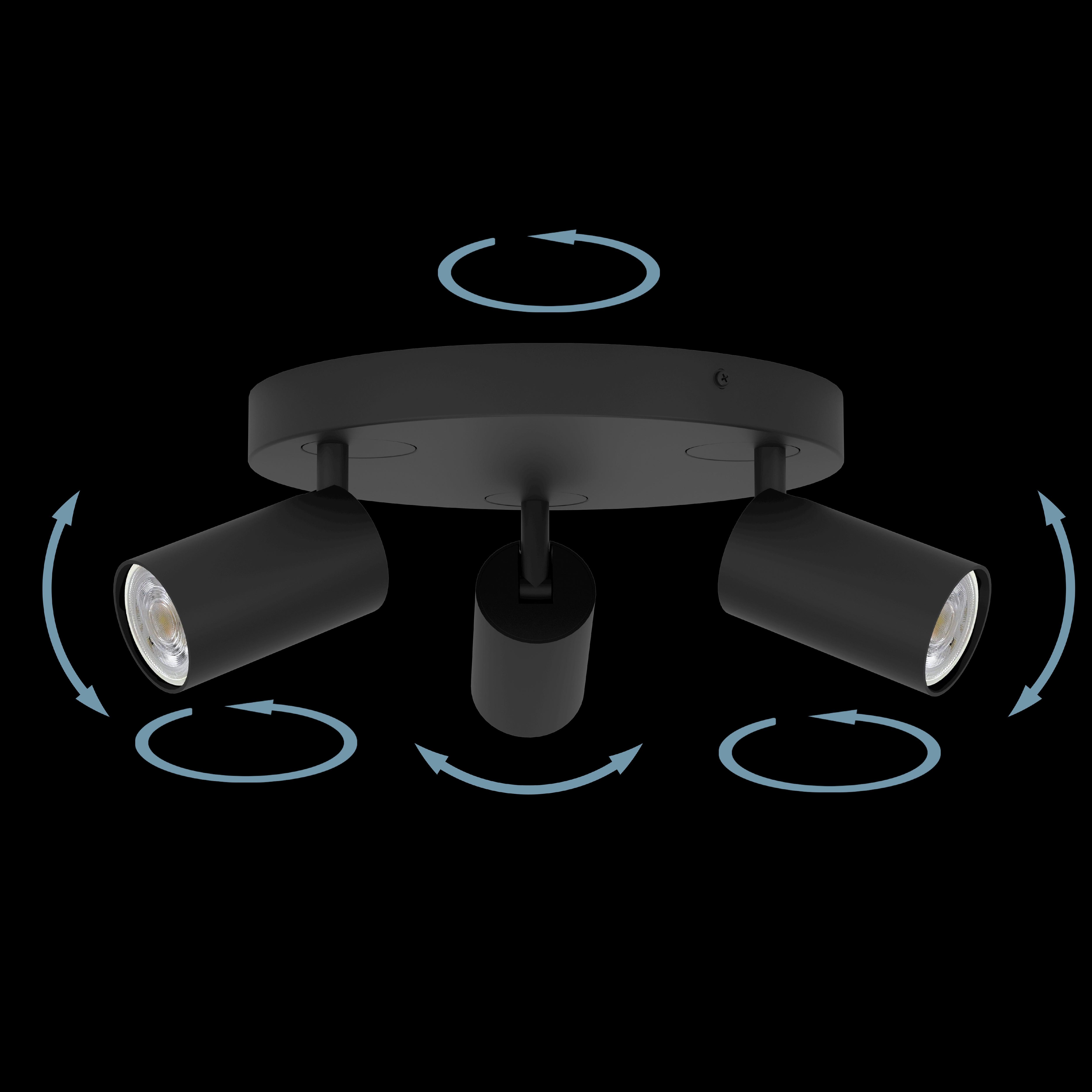 Eglo Connect Telimbela Z Smart 3-Light Plate Spotlight in Black - Modern LED Ceiling Light for Living Room, Bedroom & Hallway Lighting