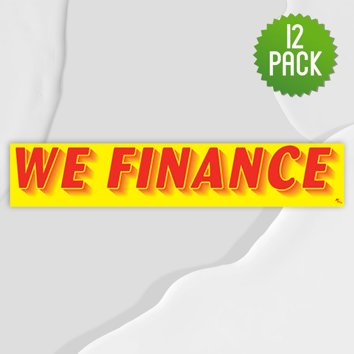 12 Pack We Finance Car Dealership Stickers - Windshield Decals for Auto Dealers, RV & Truck Lots (Red on Yellow) - Perfect for Promotions & Customer Attraction
