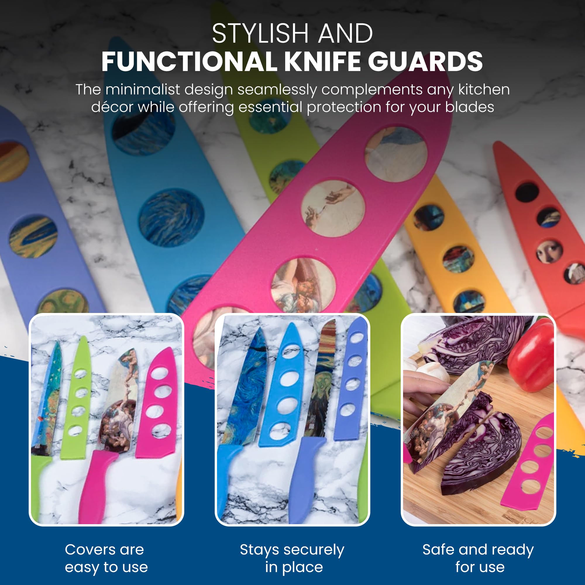 CHEF'S VISION Premium Knife Blade Covers - 6-Piece Set of Durable Knife Guards for Kitchen Knives - Protective Knife Sheaths for Safe Storage - Ideal for Chef Knives, Santoku, Paring & Bread Knives - Perfect for Home Kitchen, Restaurant & Culinary School Use