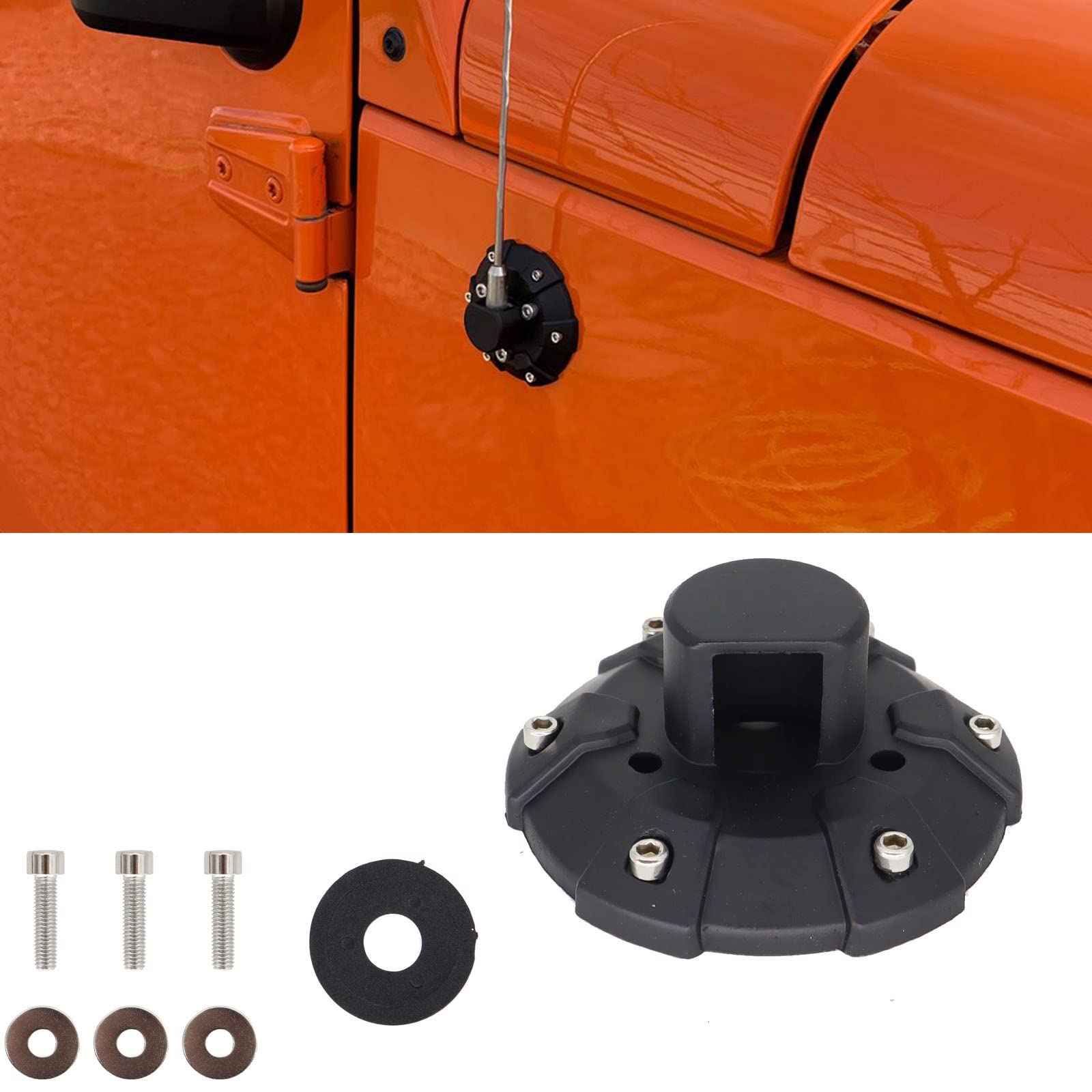 Jeep Wrangler JK JL JLU JT Antenna Base Cover (2007-2021) - Durable Aerial Bottom Protector for Rubicon, Sahara & Sport Models | Weatherproof Car Accessory for Off-Roading & Daily Driving