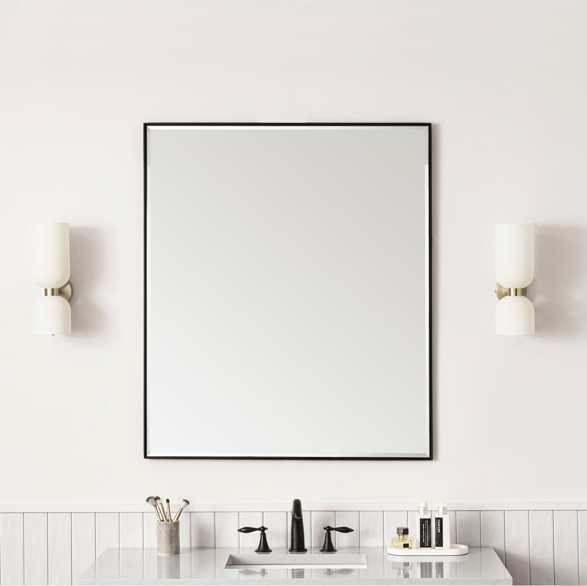 Rohe 36-Inch Wall Mirror in Matte Black - Modern Framed Bathroom & Bedroom Decor for Home & Office