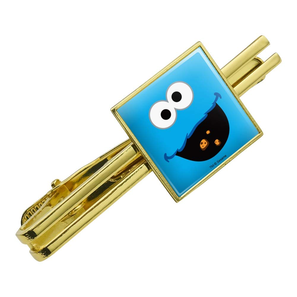 Sesame Street Cookie Monster Face Square Tie Bar Clip - Silver or Gold Tie Tack for Men | Formal Wear Accessories for Weddings, Parties & Office Events