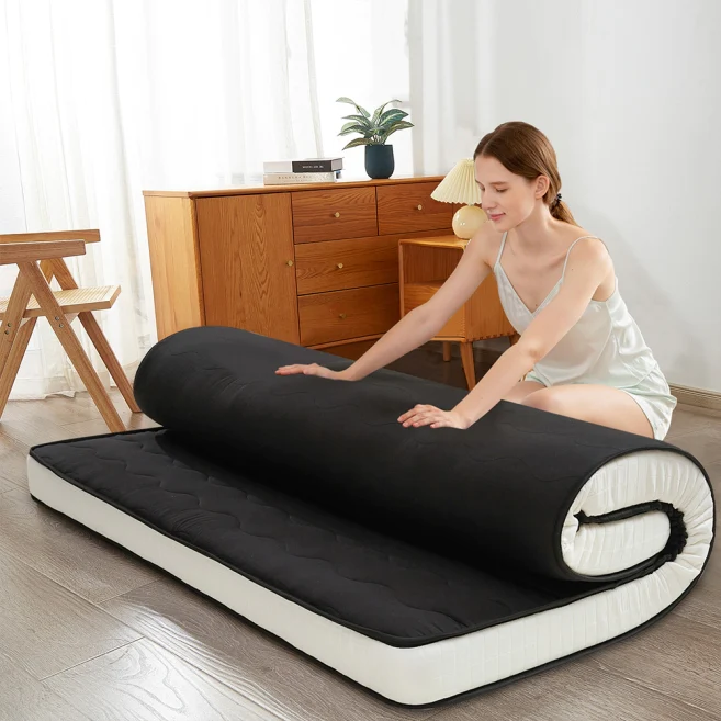MAXYOYO Padded Japanese Floor Mattress - Black Foldable Roll Up Futon for Bedroom, Guest Room & Travel | Comfortable Floor Sleeping Mat for Adults & Kids