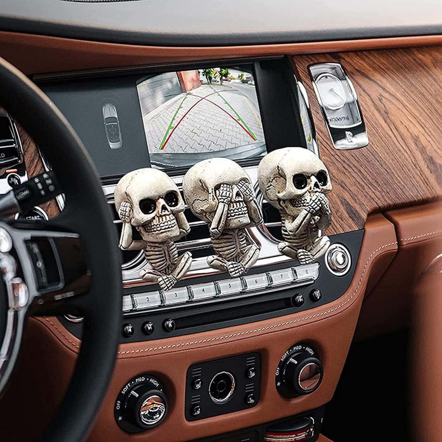 Evil Skull Car Air Fresheners Vent Clips - 6 Pack Felt Pads, Gothic Halloween Car Accessories for Men & Women | Perfect for Halloween Decor, Car Interior Styling & Unique Gift Ideas