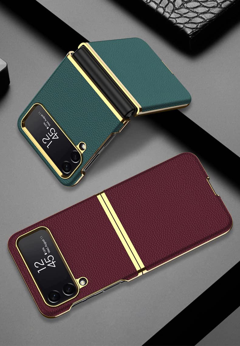 Premium SHIEID Leather Galaxy Z Flip 4 Case - Electroplate Protective Cover for Samsung Galaxy Z Flip 4 5G (Dark Green) | Slim Fit, Shockproof Design for Everyday Use & Travel Protection