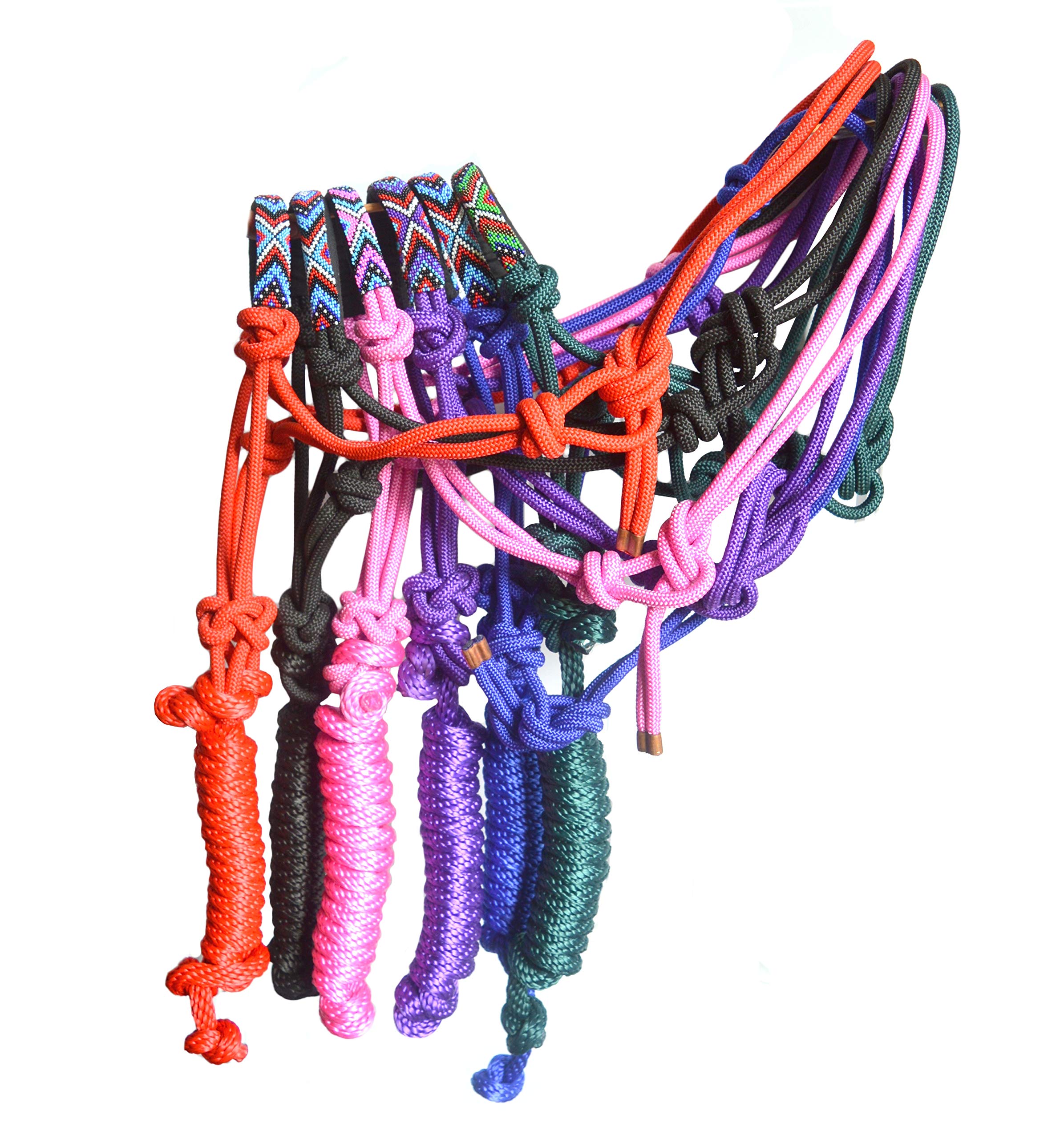 Durable Nylon Horse Braided Rope Halter with Beaded Noseband & Lead Rope - H. Green | Perfect for Training, Grooming & Show Events