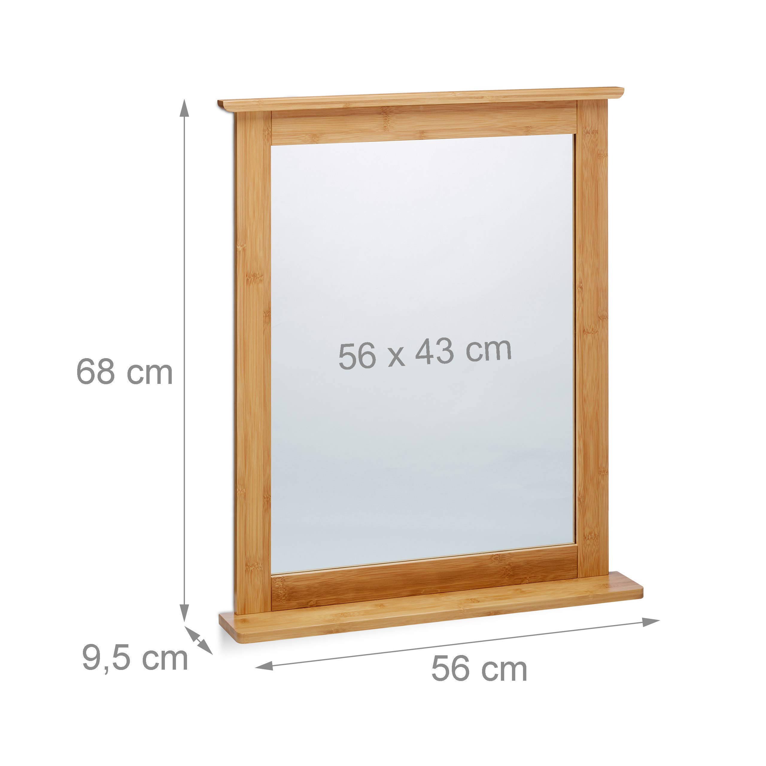 Bamboo Wall-Mounted Mirror with Shelf - Natural Brown Bathroom Vanity Mirror for Living Room & Bathroom Decor - Perfect for Makeup, Shaving & Home Styling