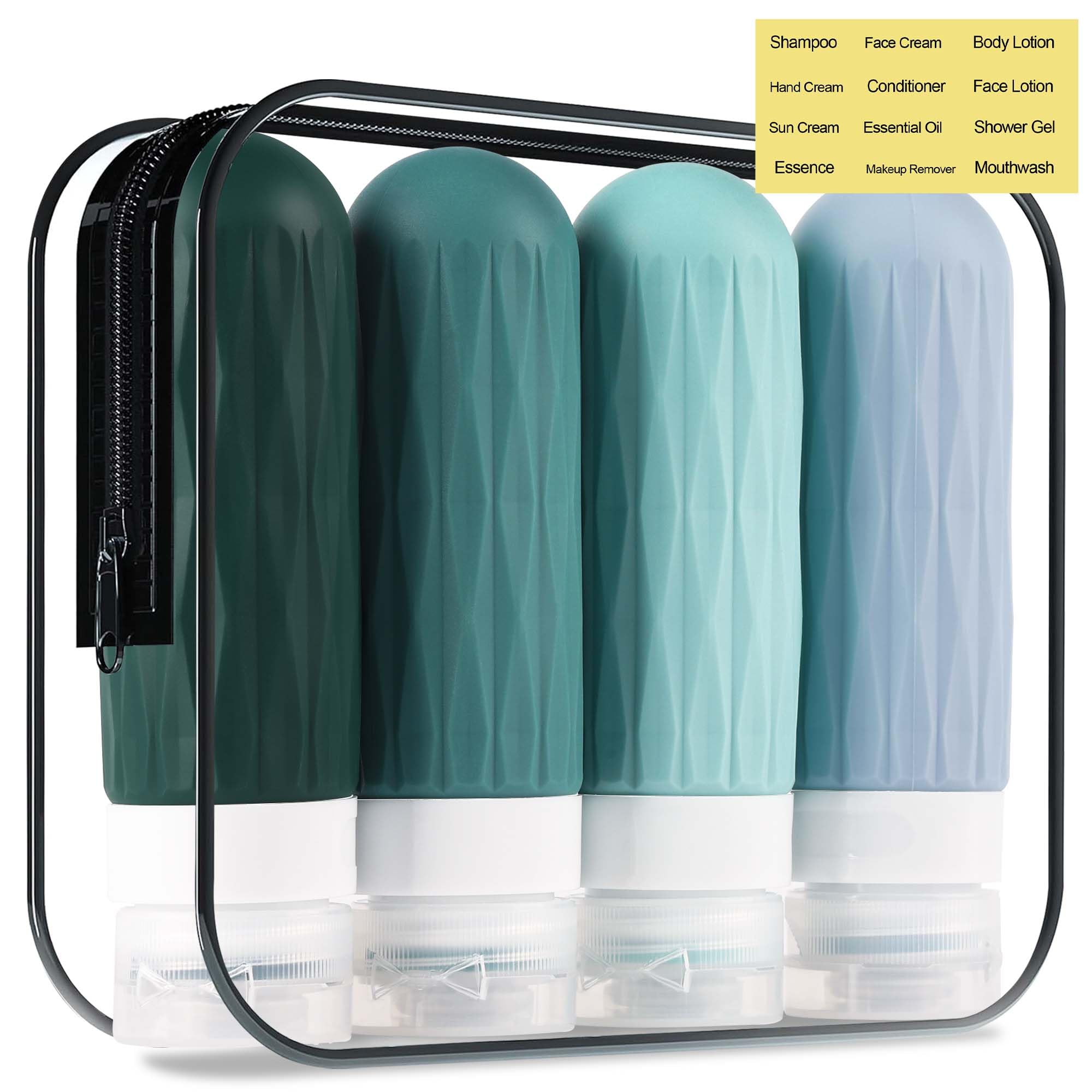 TSA Approved 3oz Travel Bottles for Toiletries - Leakproof & Refillable Silicone Containers for Shampoo, Conditioner (90ml/3oz, Green) - Perfect for Air Travel, Gym & Vacation Essentials