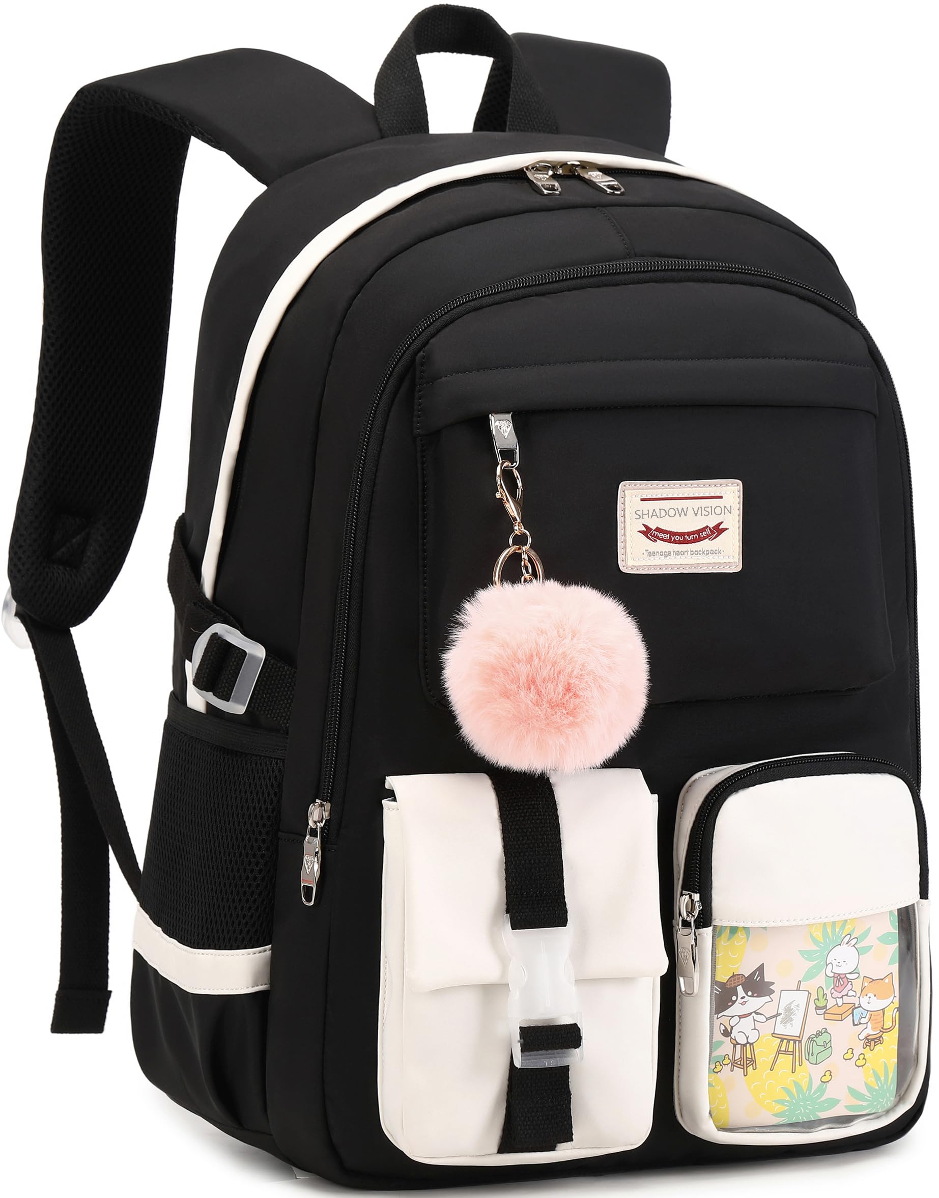**Shadow Vision Cute School Backpack for Girls & Teens - Lightweight Bookbag for Middle & High School, College, Travel & Daily Use (Black)**