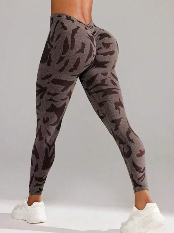 ZASUWA Women's Sexy Camouflage Print High-Waisted Yoga Pants - Deep V Back & Scrunch Butt Lifting Leggings for Workout, Gym & Casual Wear