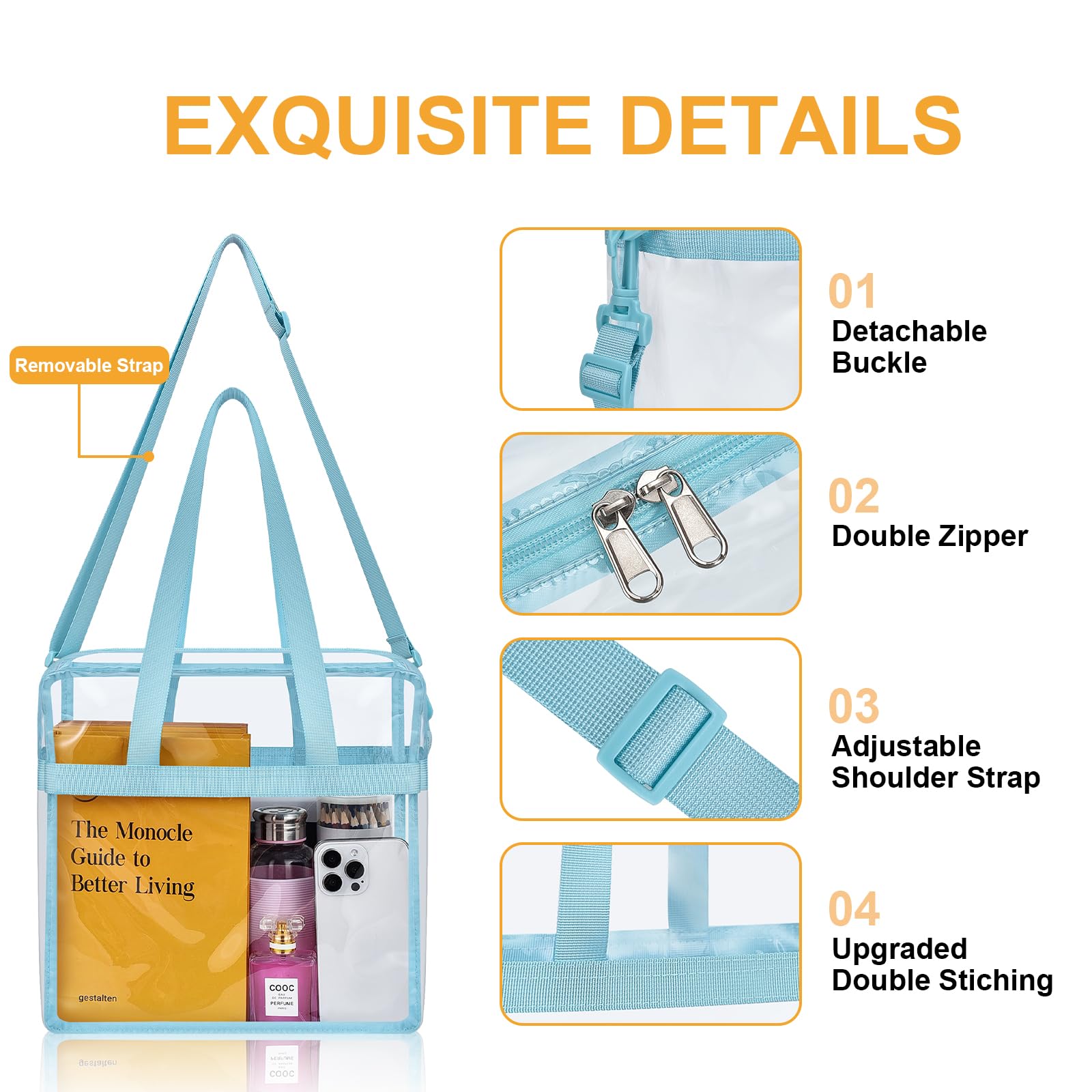 Clear Stadium Approved Tote Bag with Adjustable Straps - Transparent Purse for Concerts, Sports Events, Work & Travel - Perfect for NFL Games, Airport Security & Music Festivals