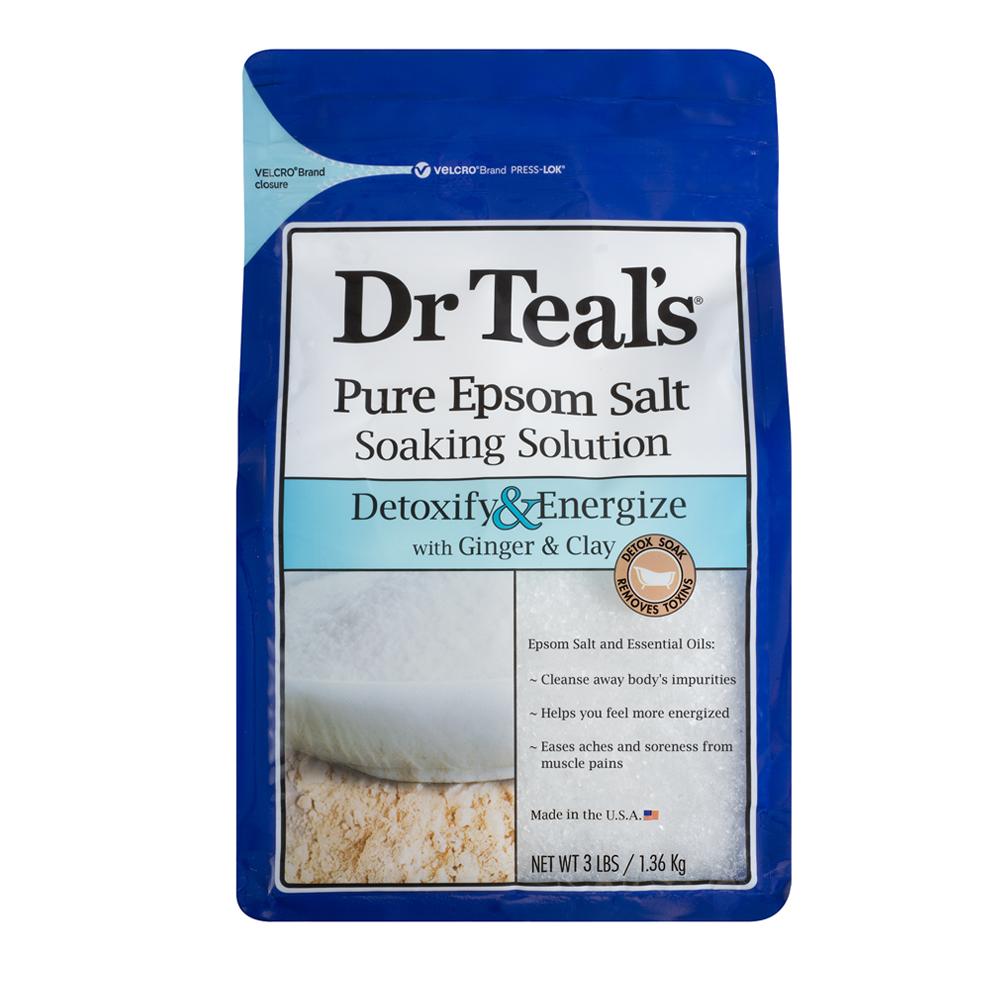 Dr Teal's Epsom Bath Salt with Ginger & Clay - 3lb Relaxing Muscle Soak for Stress Relief & Detox - Perfect for Spa Nights & Post-Workout Recovery