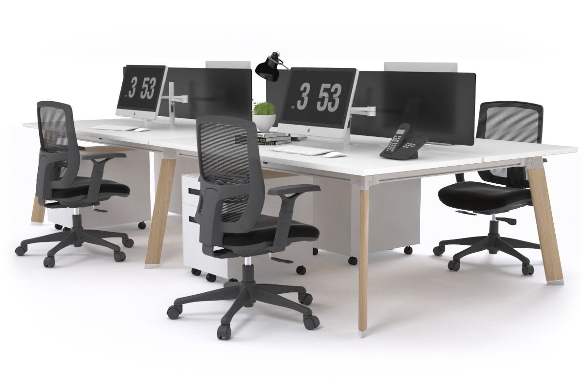 4-Person Workstation with Wood Imprint Frame - 1600L x 800W Office Desk with Cable Management Scallop for Team Collaboration & Productivity | Perfect for Open Offices, Coworking Spaces & Home Offices