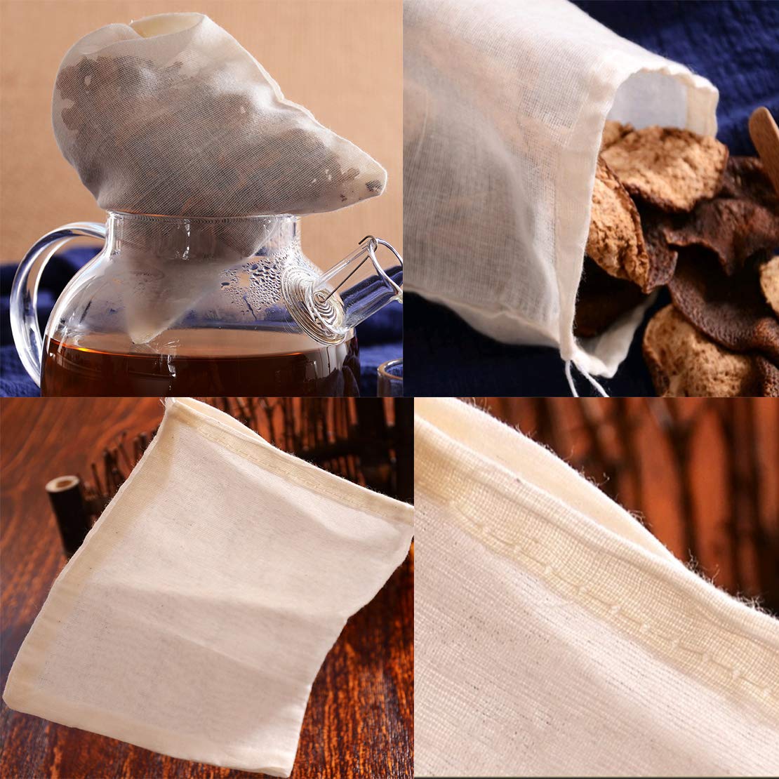 Premium Sohapy Tea Filter Bags - 10 Pack Reusable Cotton Tea Infusers for Loose Leaf Tea, Coffee, Cold Brew & Herbal Tea | Ideal for Home Kitchen, Cooking, Straining & DIY Soup Making