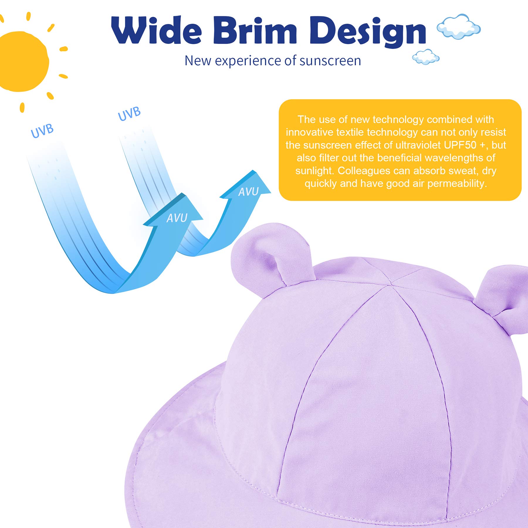 Zando Baby Toddler Sun Protection Bucket Hat - UPF 50+ Wide Brim Beach Hat for Infants & Girls, Lightweight Summer Sun Hat for Outdoor Play, Pool, Beach & Park Adventures