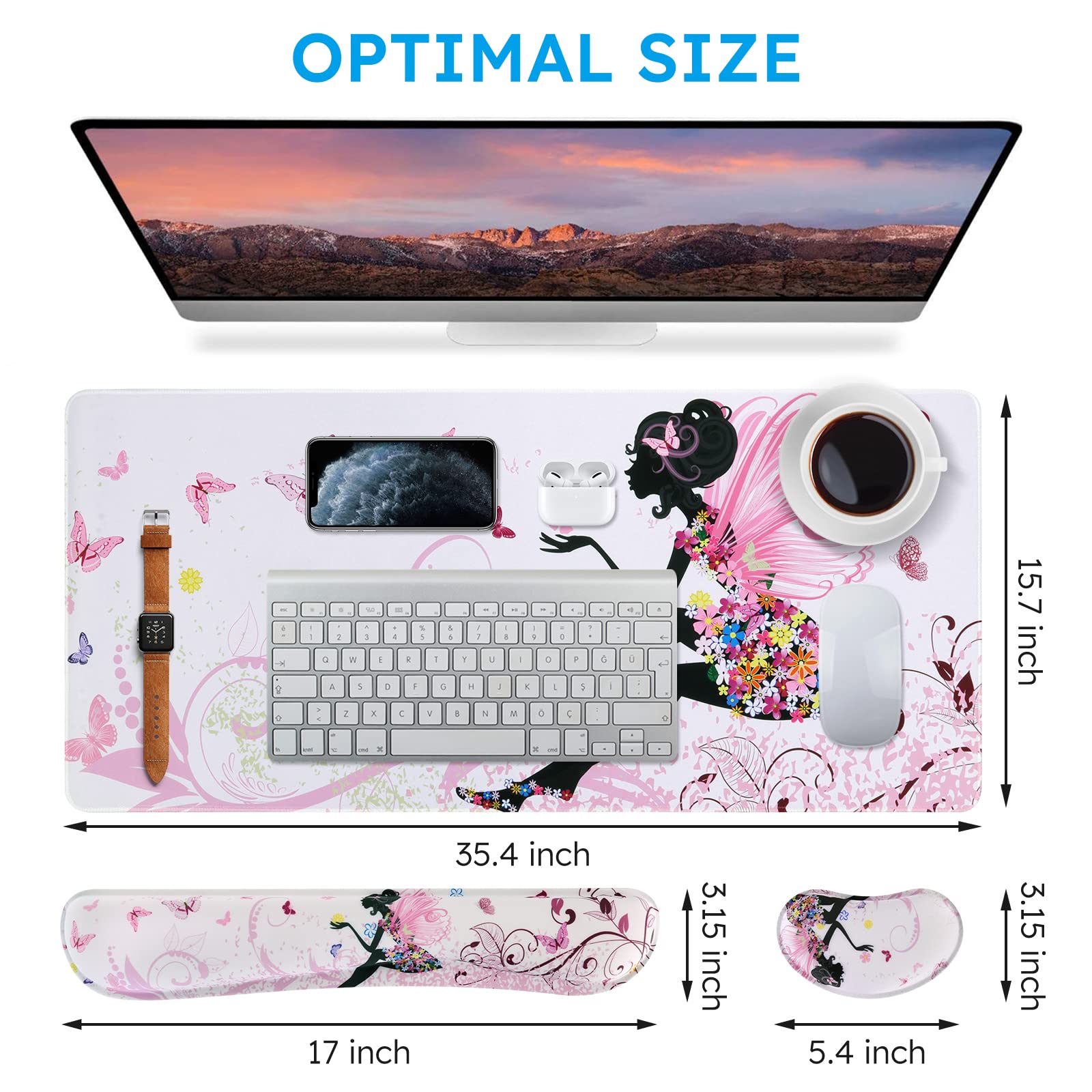 iCasso Gaming Mouse Pad Set - XXL Ergonomic Desk Mat with Wrist Rest for Pain-Free Typing & Gaming